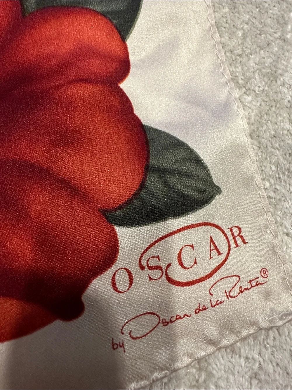 Oscar de la renta Floral Satin Scarf with Pink, Purple & Red Blooms